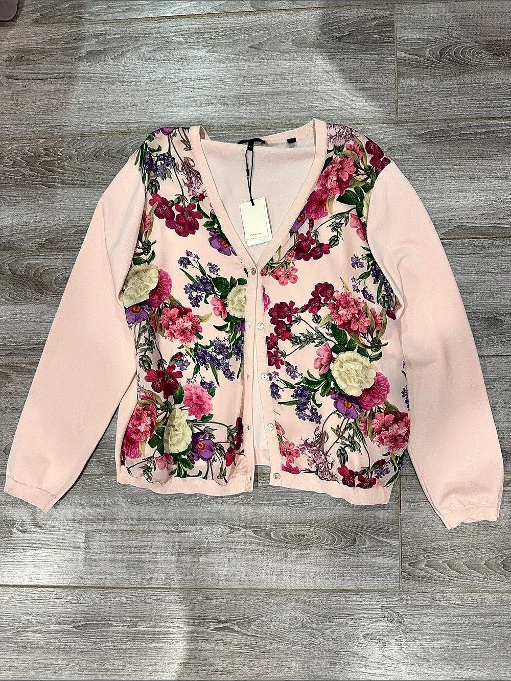 Ted Baker Rose Print Woven Front Cardigan Floral Cardigan in Pink & Green XL